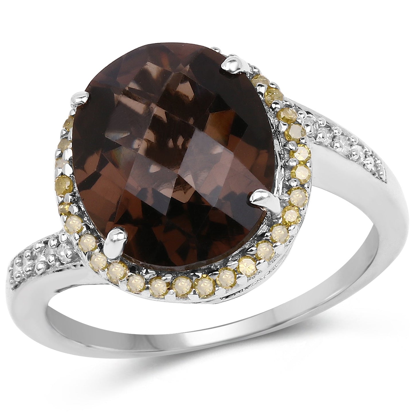 4.85 Carat Smoky Quartz & Diamond .925 Sterling Silver Ring