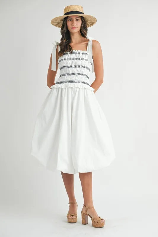 Vestido Midi con Cuerpo Fruncido para Mujeres