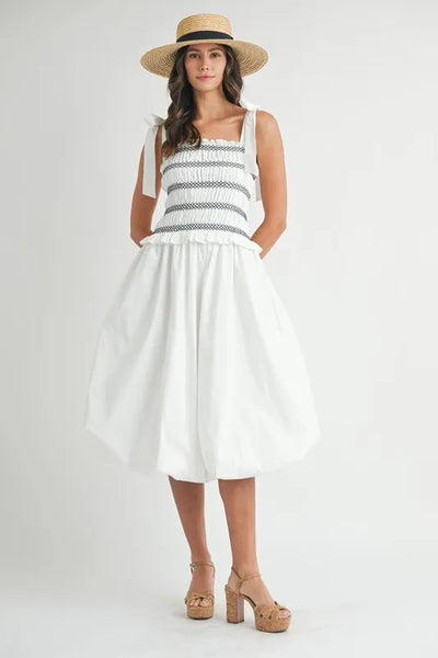 Smocked Bodice Bubble Midi Dress for Women