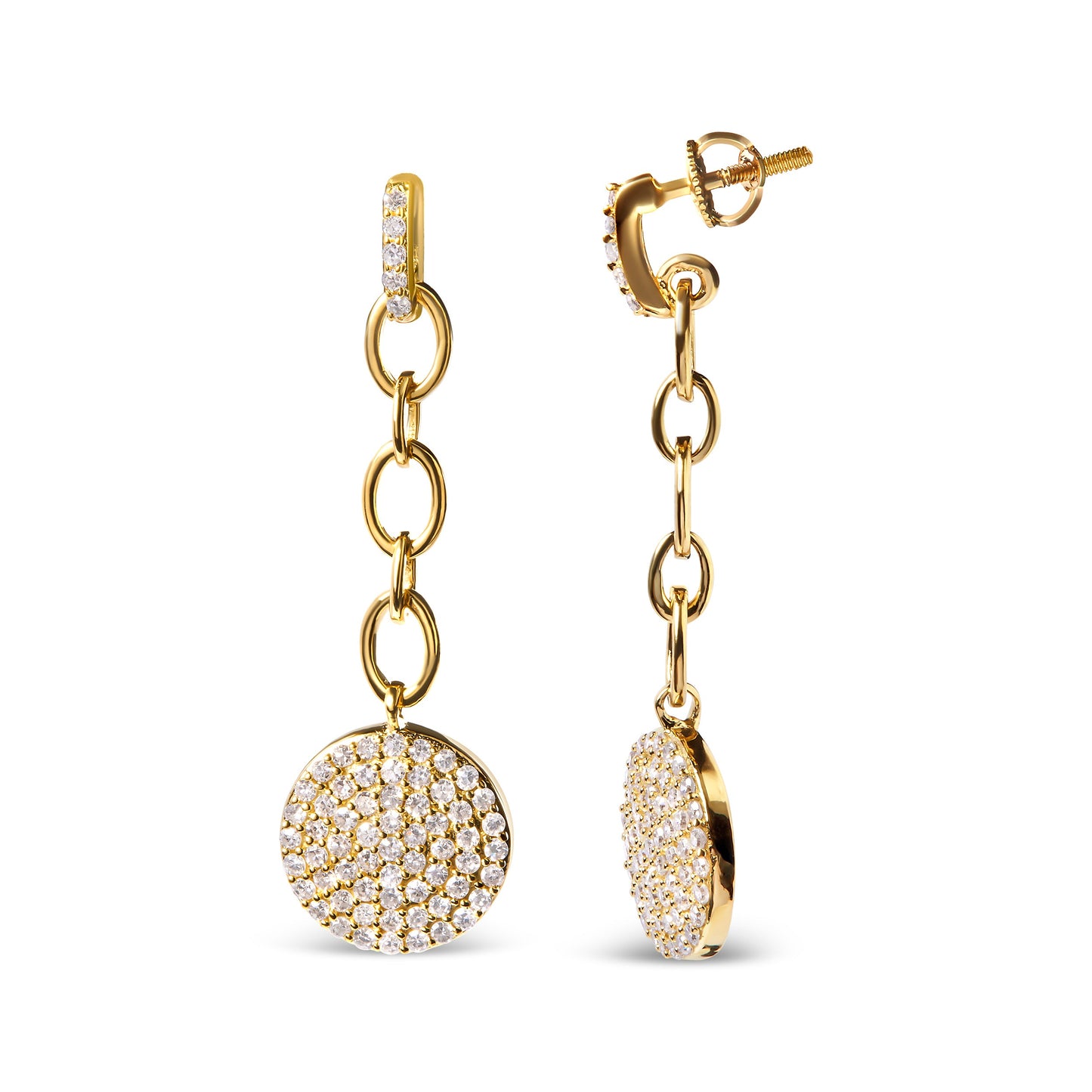 14K Yellow Gold Diamond Dangle Chain Earrings