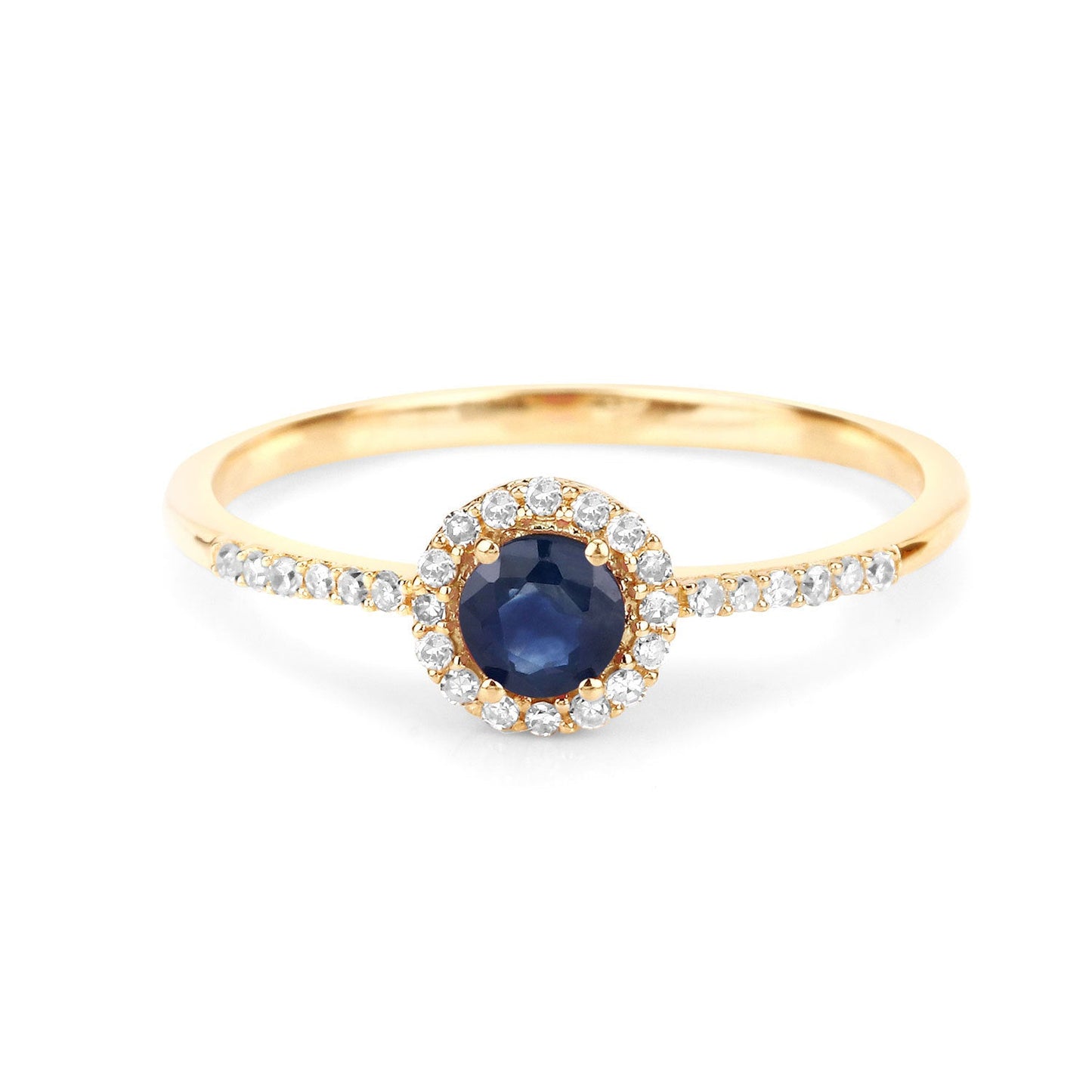 Anillo de Zafiro Azul de 0.38 Quilates y Diamante Blanco en Oro Amarillo de 14K