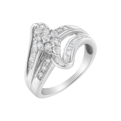 Bague en diamant en cluster en or blanc 10K - Taille 6