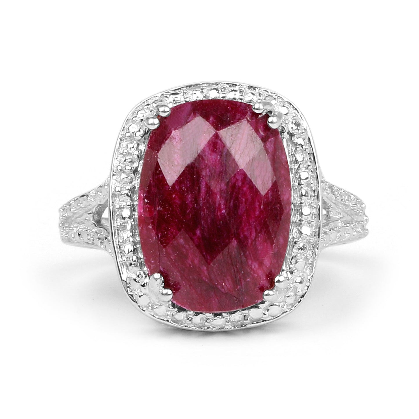 Anillo de cóctel de rubí teñido de 7.60 quilates y plata esterlina .925