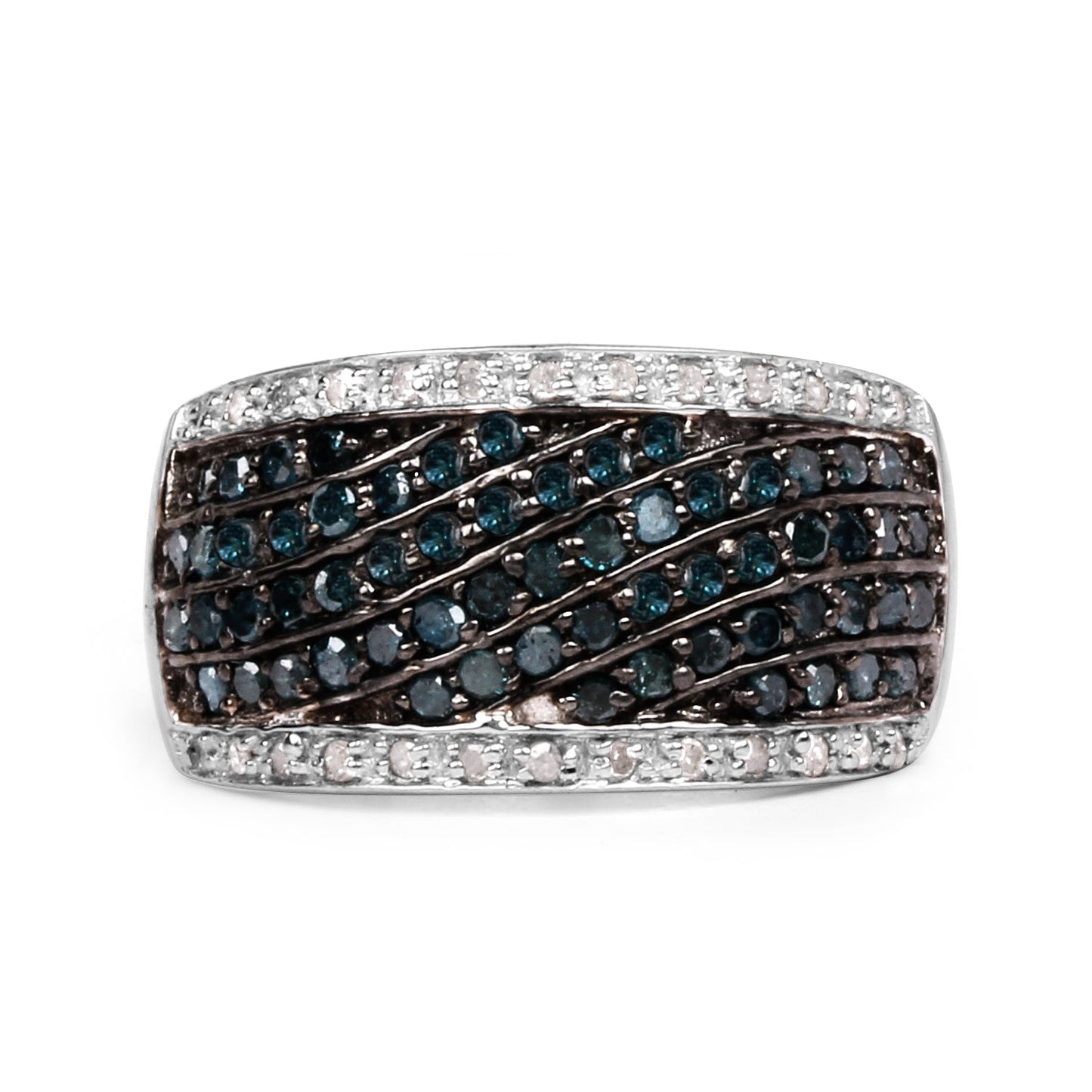 Anillo de Compromiso de Diamante Azul y Blanco de 0.80 Quilates en Plata de Ley