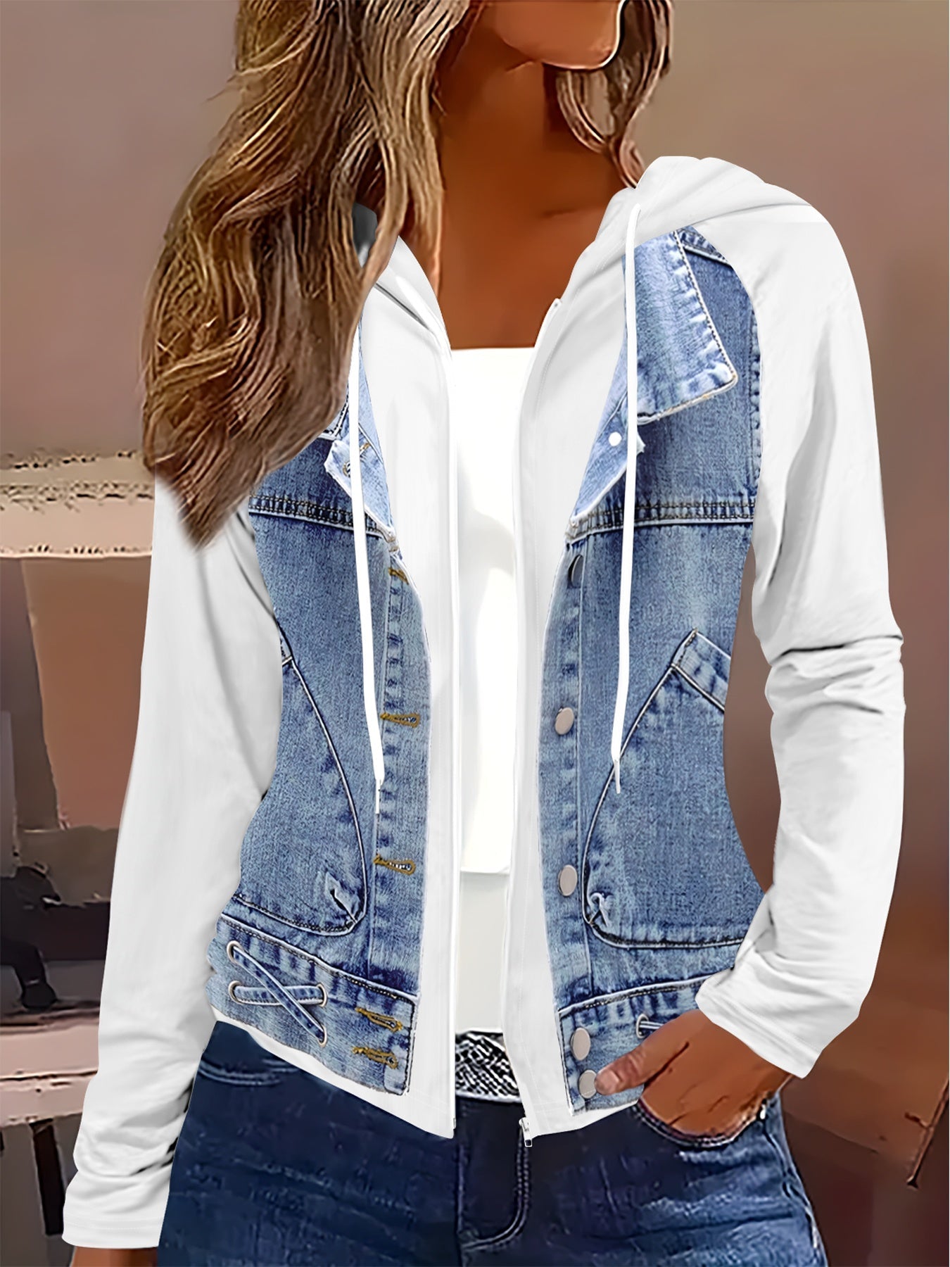 Chaqueta con capucha de manga larga para mujer