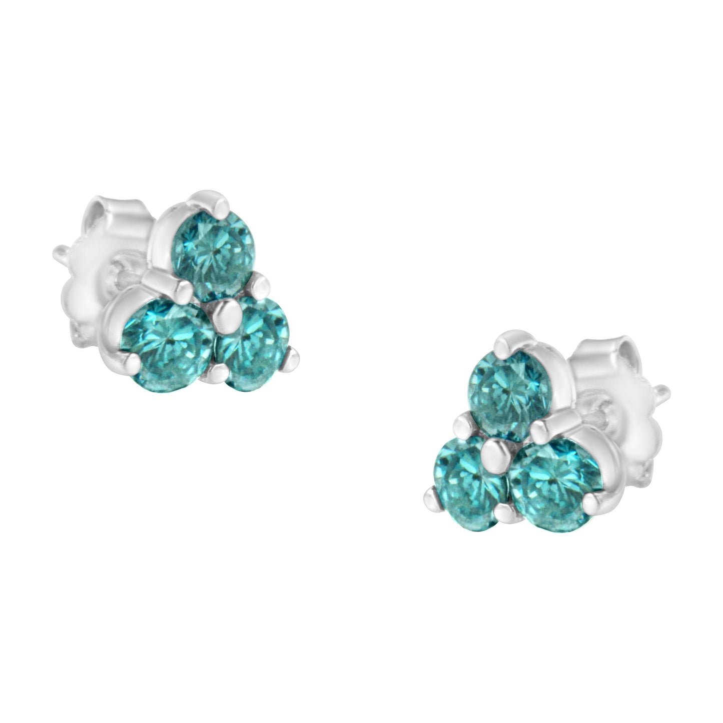 14KT White Gold Blue Diamond Trio Stud Earrings
