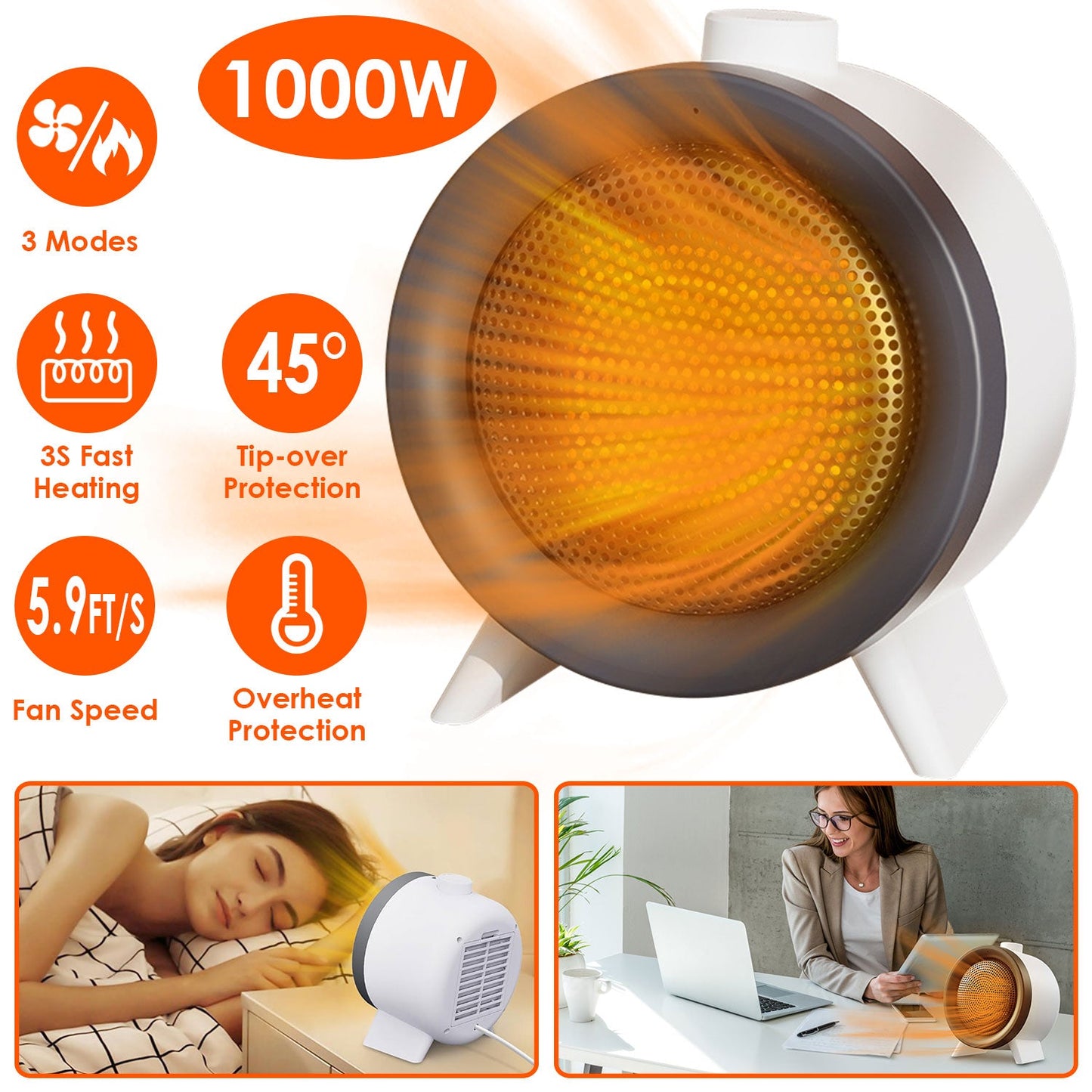 Gbruno 1000W Ceramic Electric Space Heater - Fast Heating & Safety Features