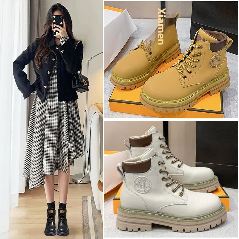 Genuine Leather Women's Thick Bottom Martin Boots