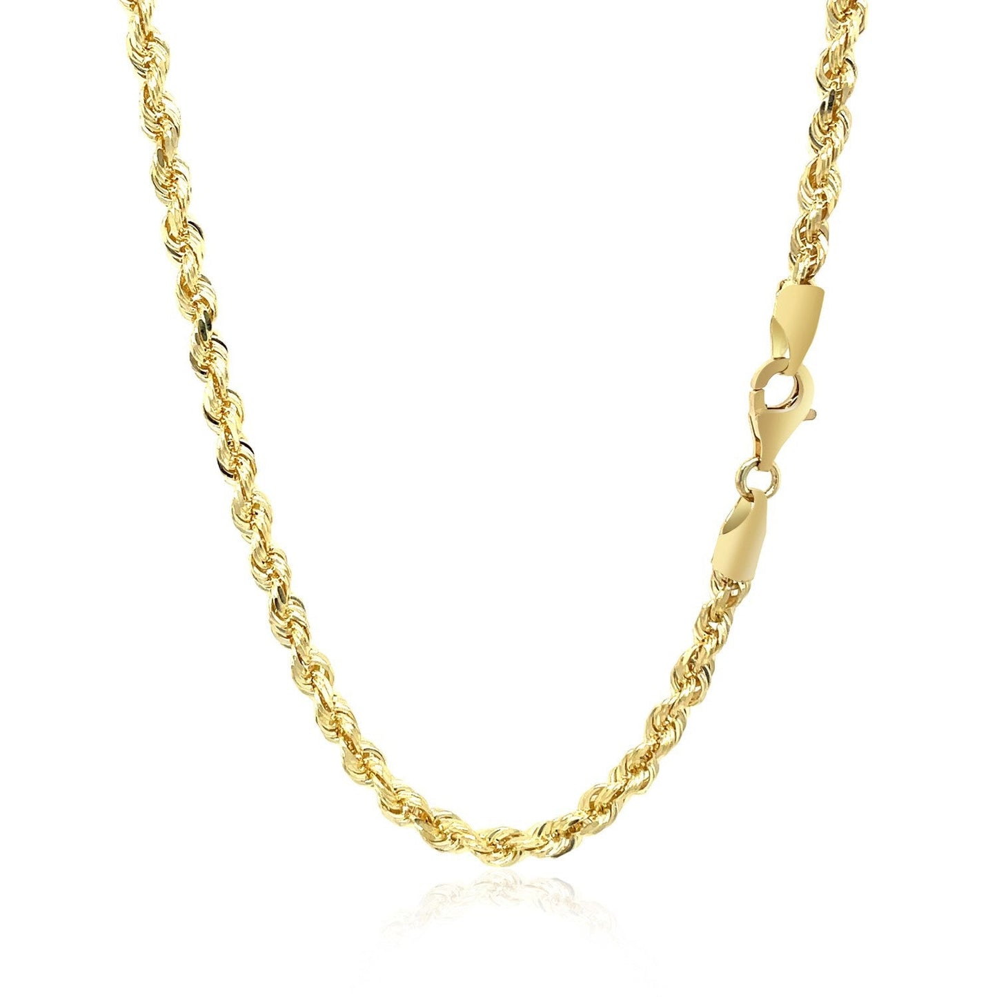 Cadena de cuerda de oro amarillo de 10k con corte de diamante sólido - 3.5mm