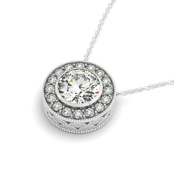Colgante de Halo de Diamante en Oro Blanco de 14k con Diamante Central Engastado