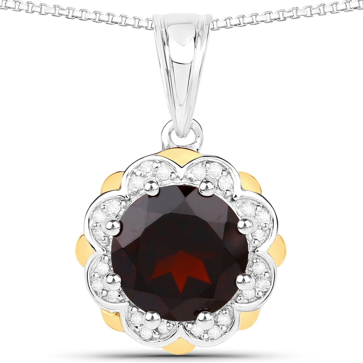 Pendentif en Grenat et Diamant de 2,32 Carats en Or 14K et Argent
