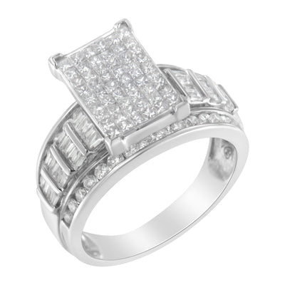 Anillo de Clúster Rectangular de Diamantes de Corte Mixto en Oro Blanco de 14K - Talla 5
