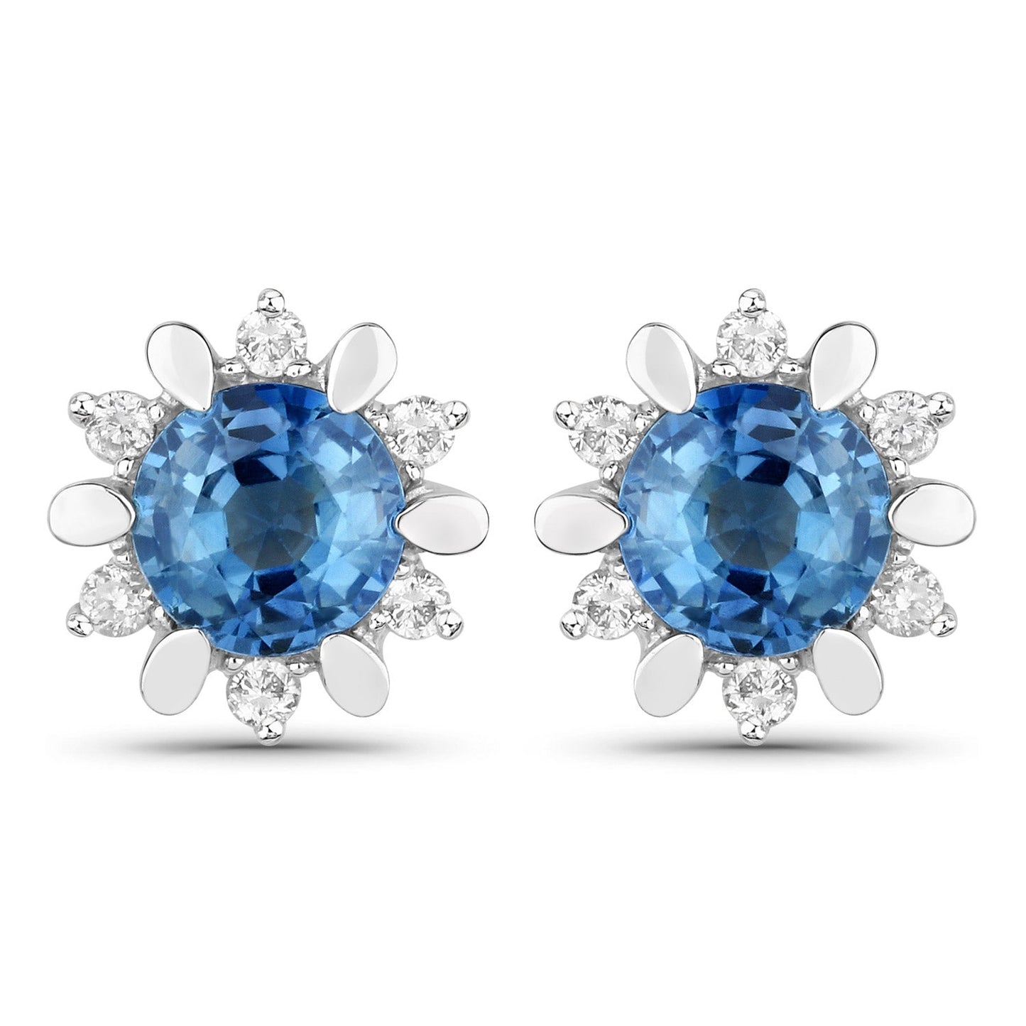 Boucles d'oreilles en saphir bleu véritable et diamants blancs de 1,87 carat