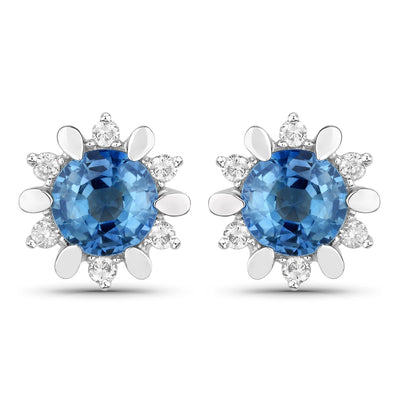 Pendientes de Zafiro Azul y Diamante Blanco de 1.87 Quilates