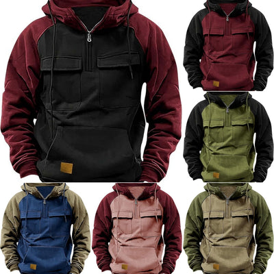 Sudadera Cargo Retro para Hombre con Media Cremallera y Bolsillos