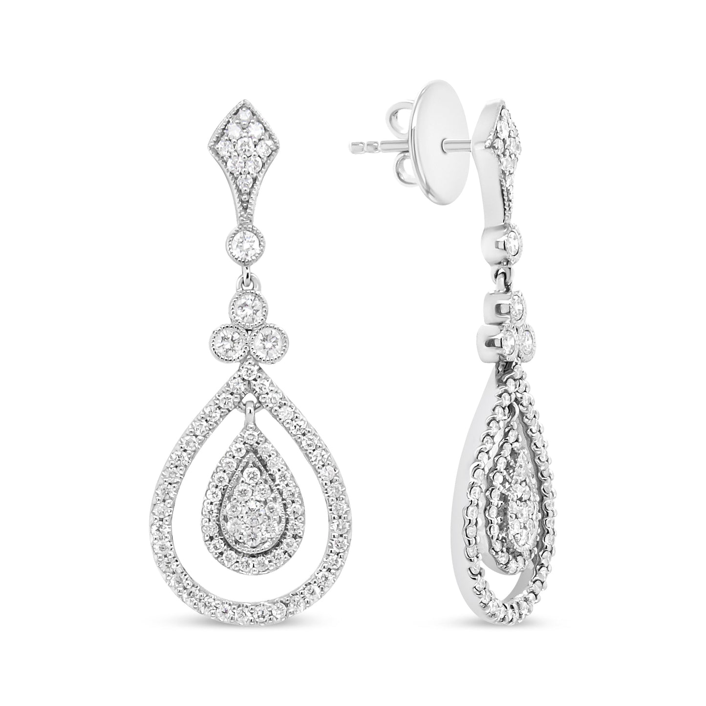 Boucles d'oreilles pendantes en diamant en or blanc 18K en forme de goutte