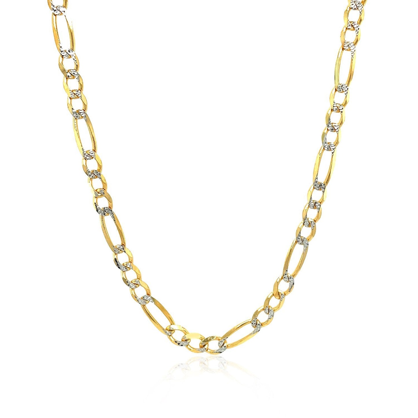 Cadena Figaro Sólida Pave de Oro Amarillo de 14K de 4.0mm