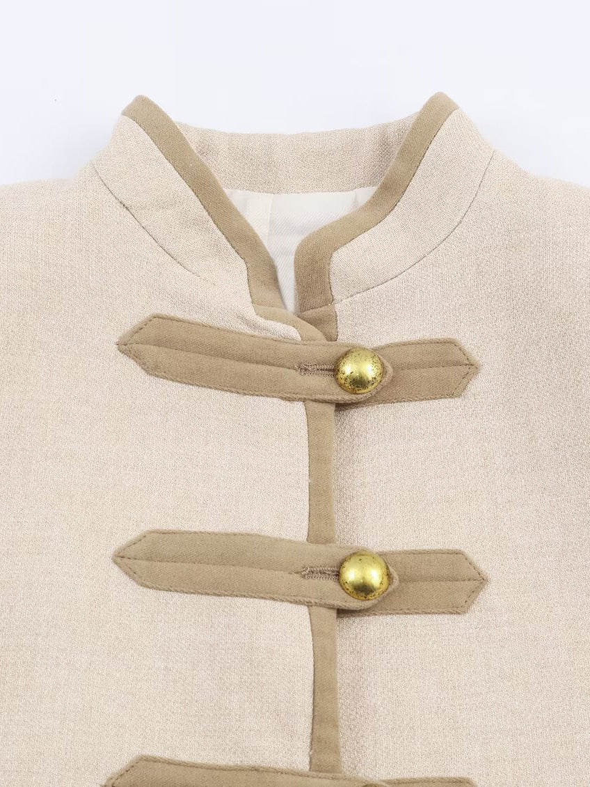 Chaqueta Abrigo con Botones y Nudos de Cuerda en Hombros Acolchados