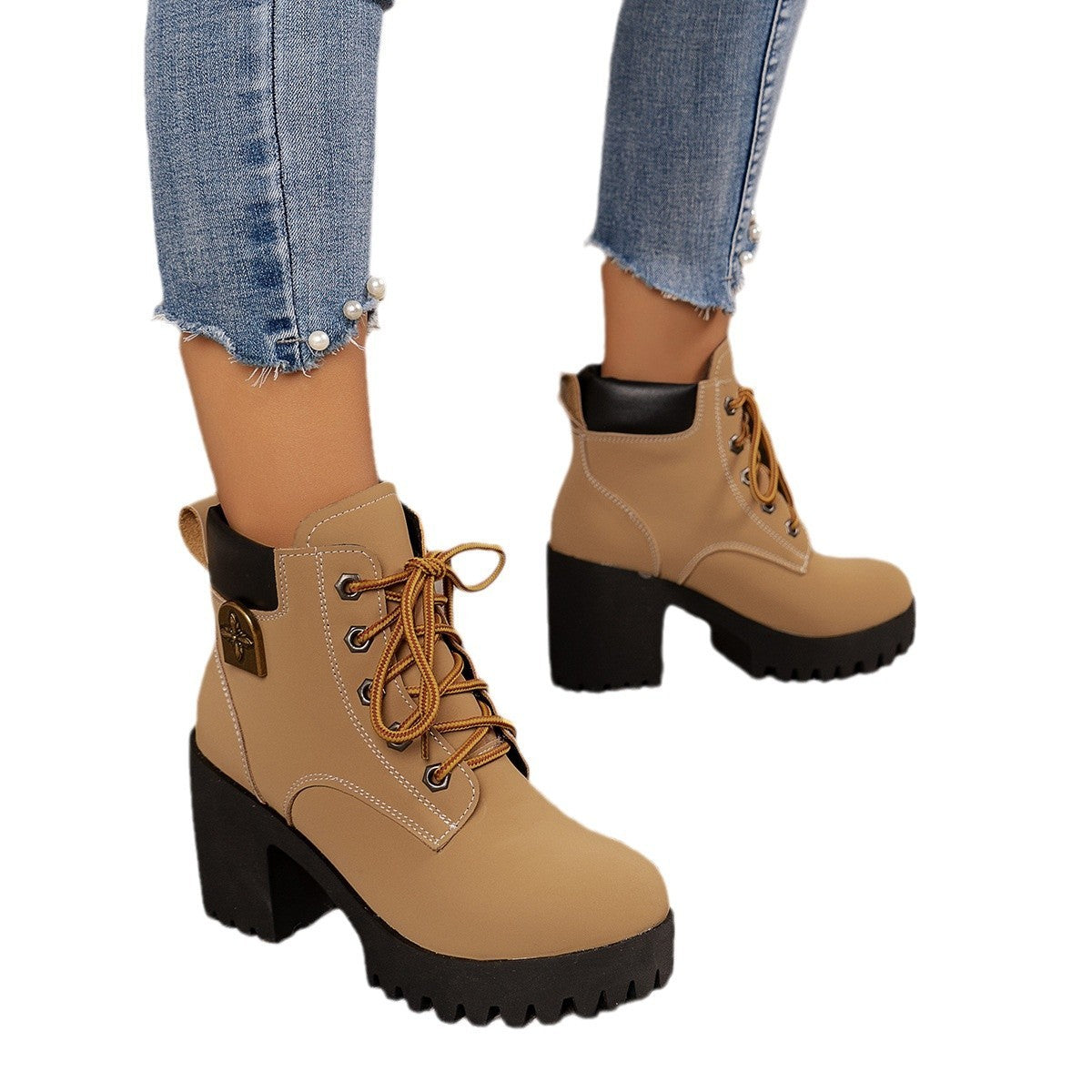 Chunky Heel Plus Size Martin Boots - Fashionable All-Match Style
