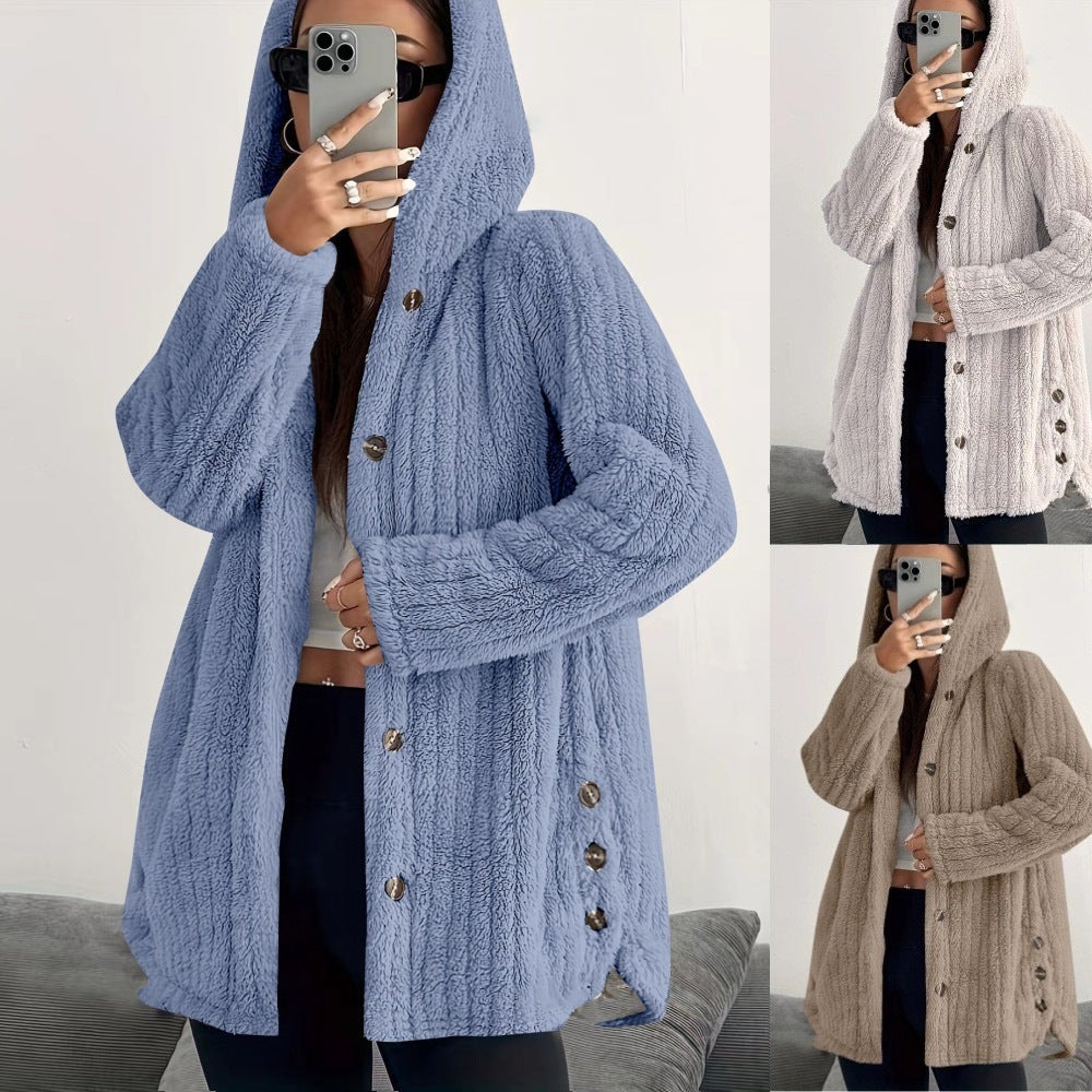 Hooded Loose Plush Coat for Women