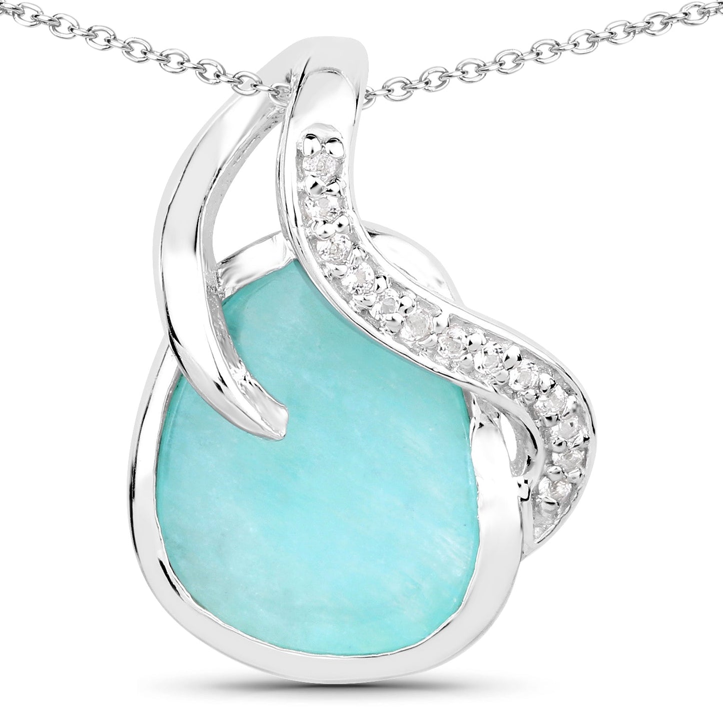 2.58 Carat Genuine Amazonite & White Topaz Pendant in Sterling Silver