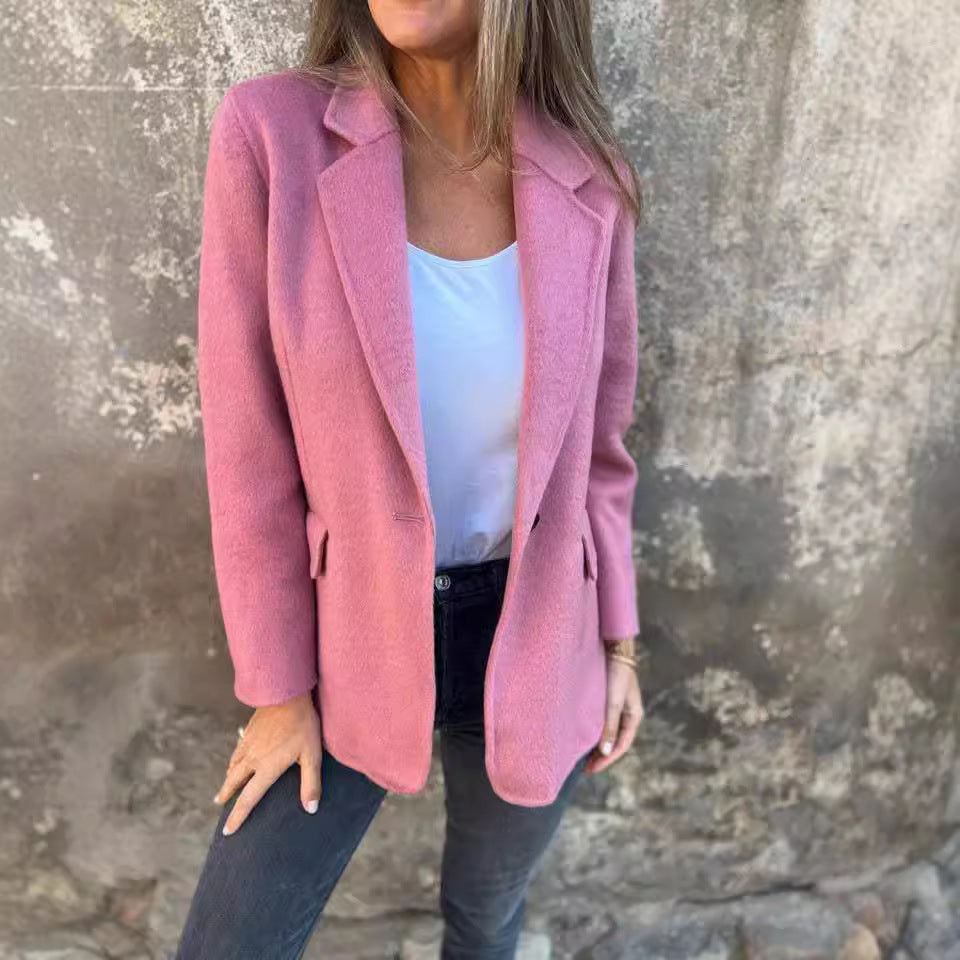 Ins Button Lapel Short Blazer Winter Fashion Commuter Jacket Outwear Women's Clothing - Korvel