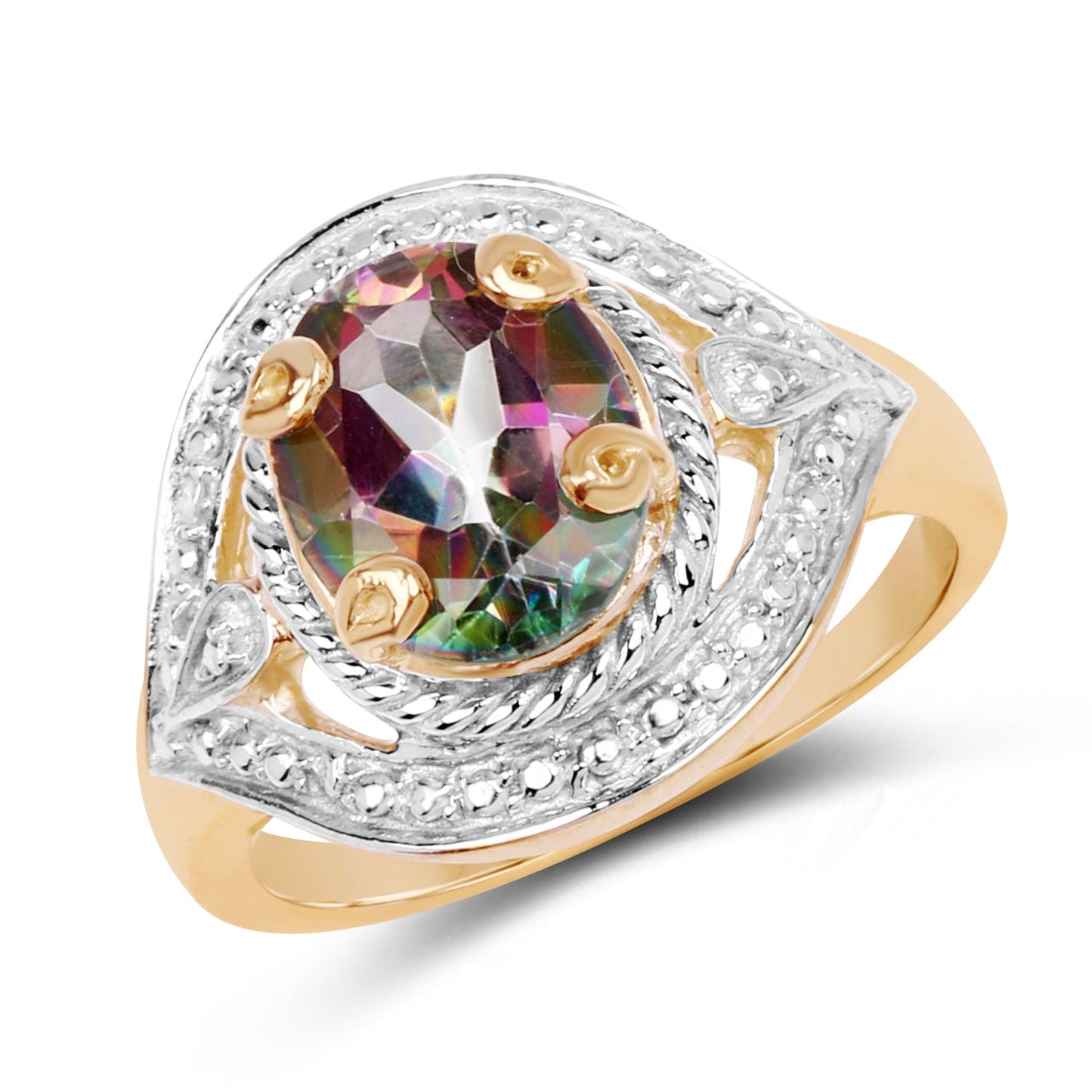 Bague en Quartz Mystique Plaqué Or Jaune 14K de 3,15 Carats