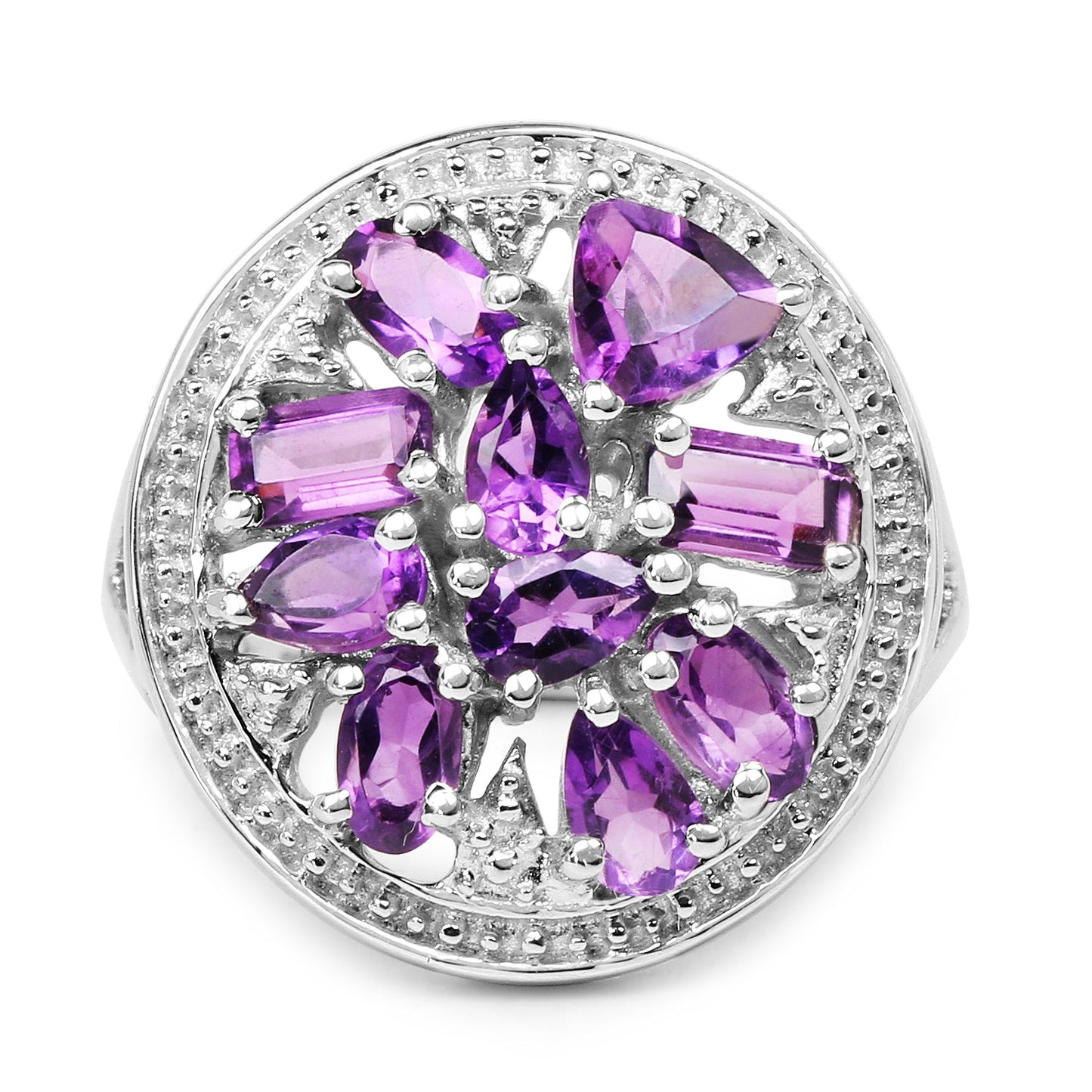 Elegant Floral Amethyst Ring in .925 Sterling Silver
