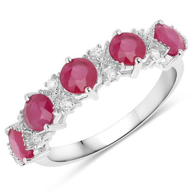 Bague de fiançailles en or blanc 14K avec rubis et diamants de 1,61 carat