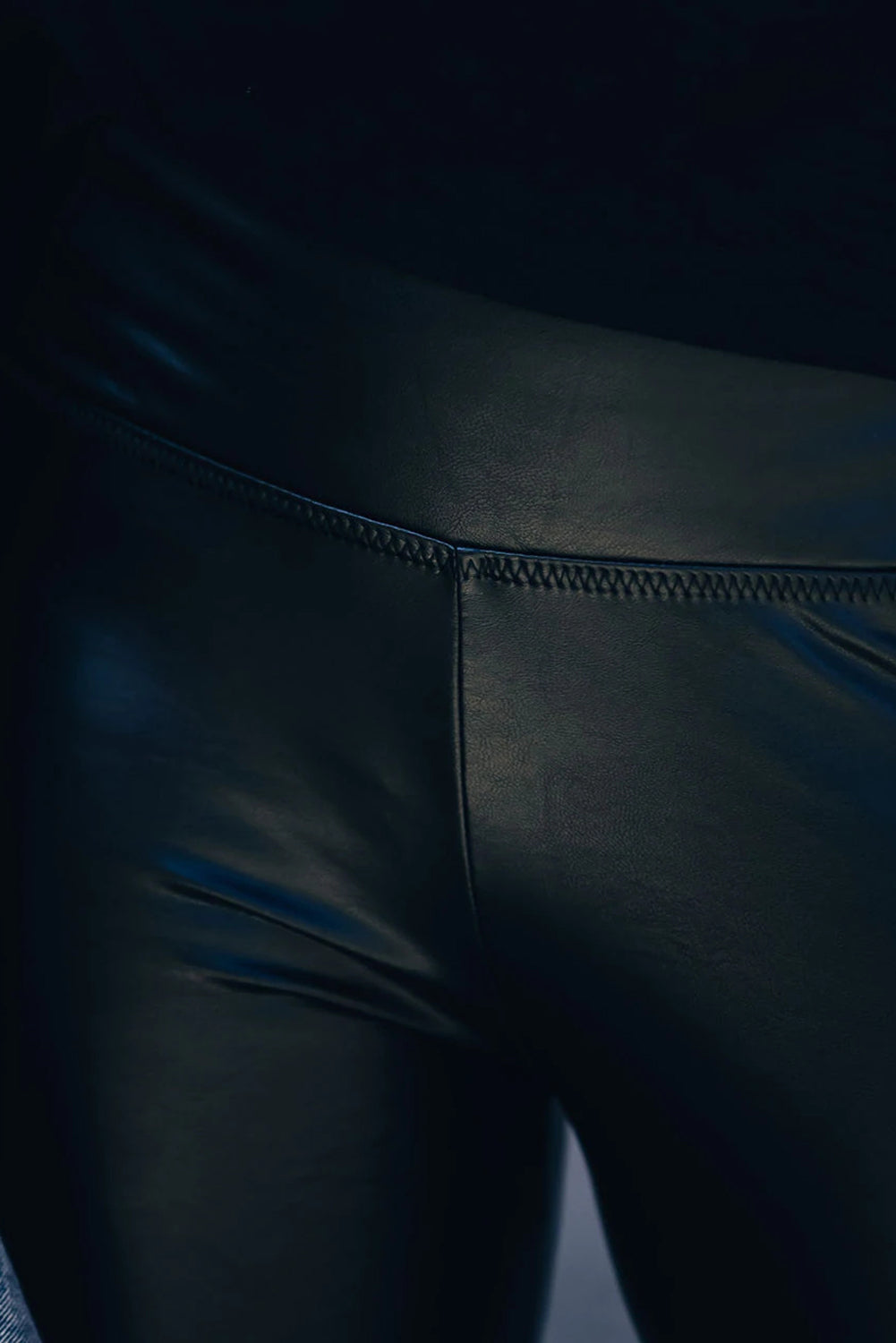 Black Faux Leather High Waist Leggings - Korvel