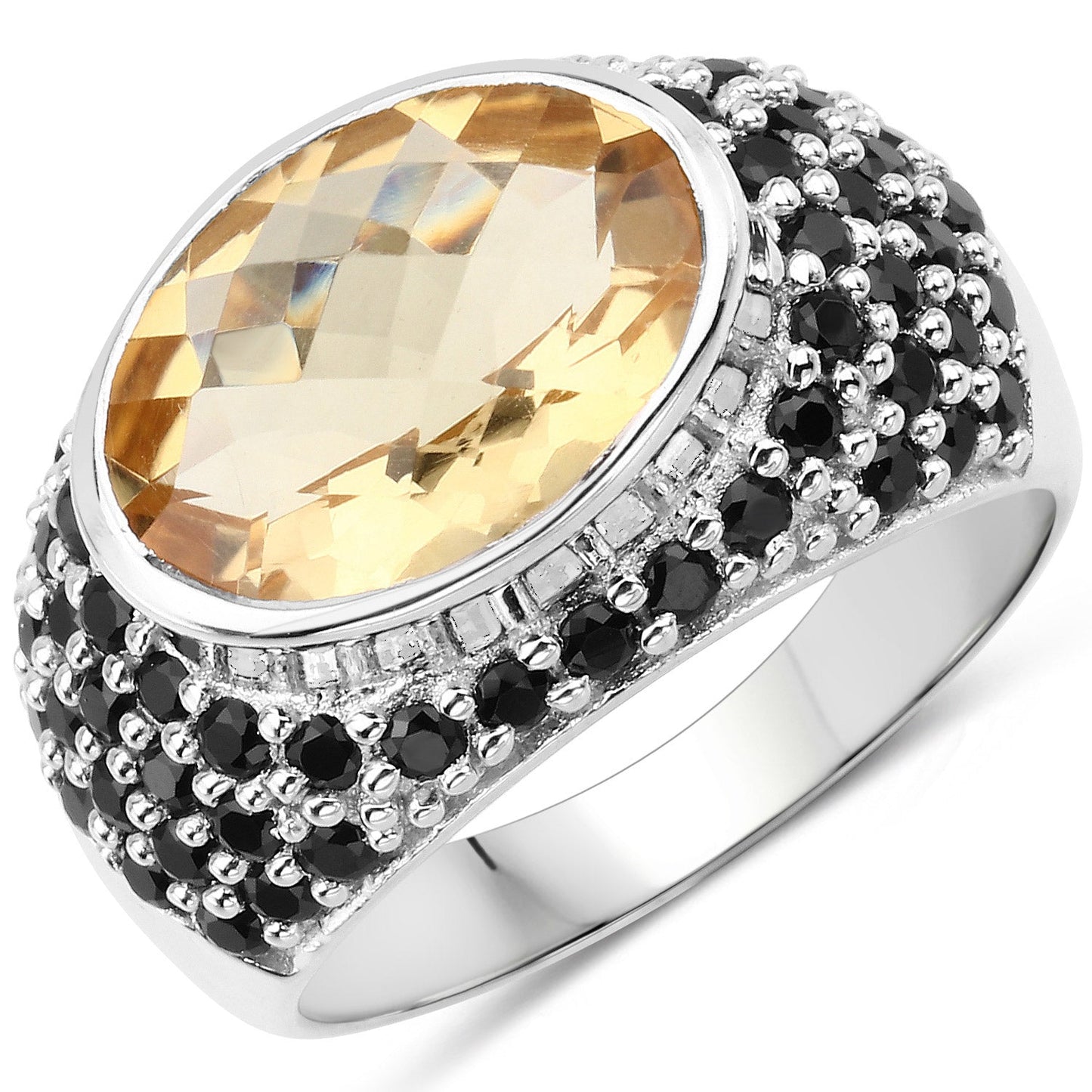 6.76 Carat Citrine & Black Spinel Sterling Silver Cocktail Ring