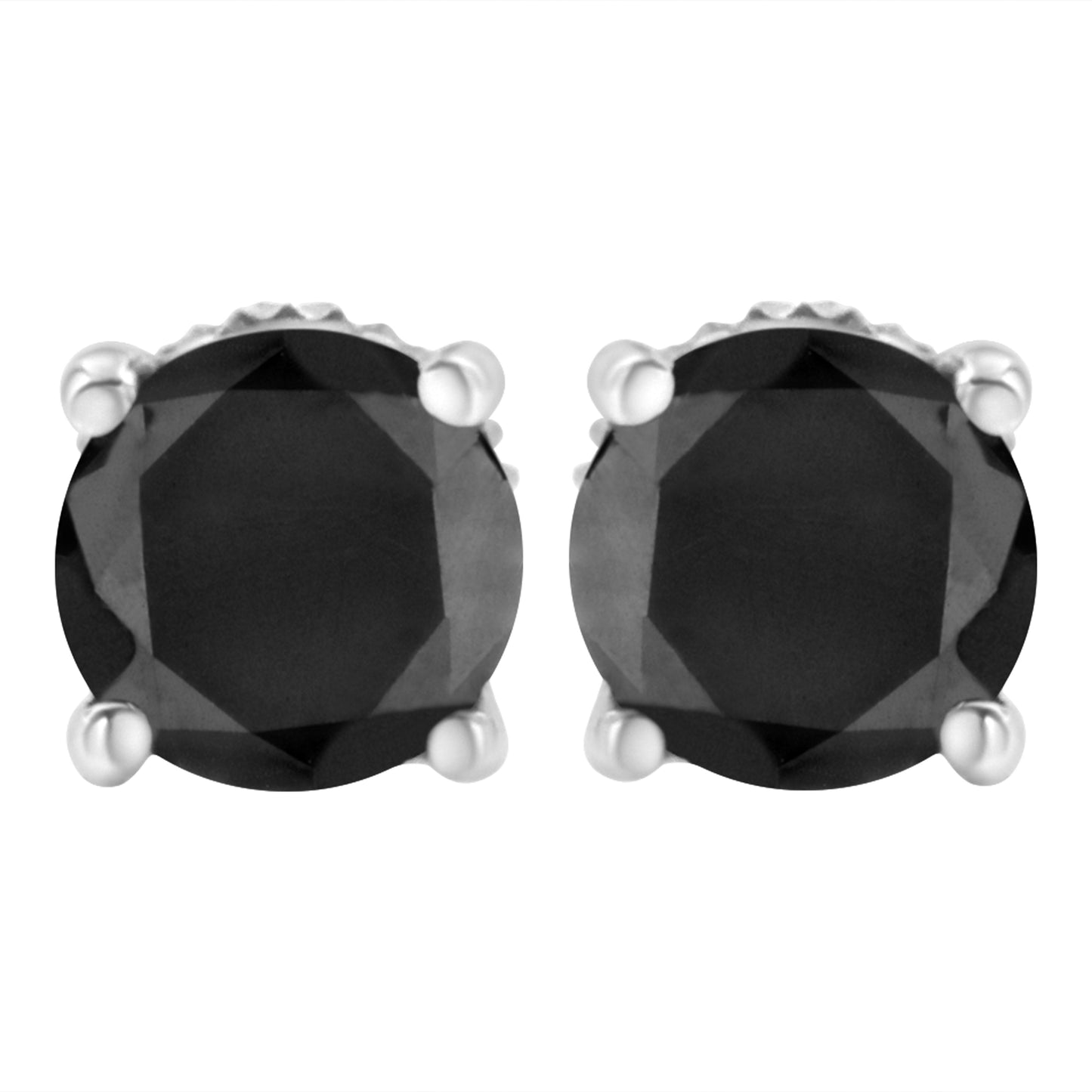 14K White Gold Round Black Diamond Stud Earrings