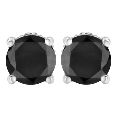 Pendientes de Stud de Diamante Negro Redondo en Oro Blanco de 14K