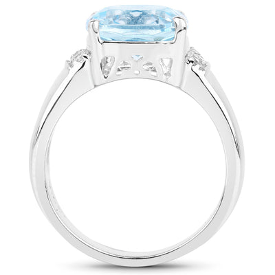 4.58 Carat Genuine Blue Topaz & White Topaz Sterling Silver Ring