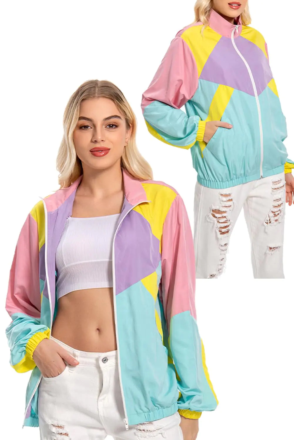 Ensemble de survêtement rétro colorblock des années 80 pour femmes MASSWO