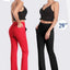 Pantalones de punto acampanados para mujer con bolsillos laterales