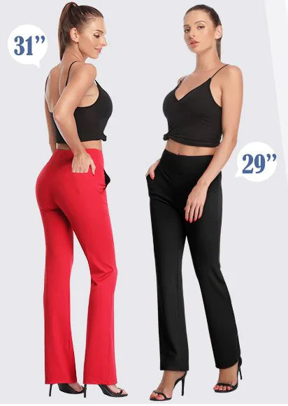 Pantalones de punto acampanados para mujer con bolsillos laterales
