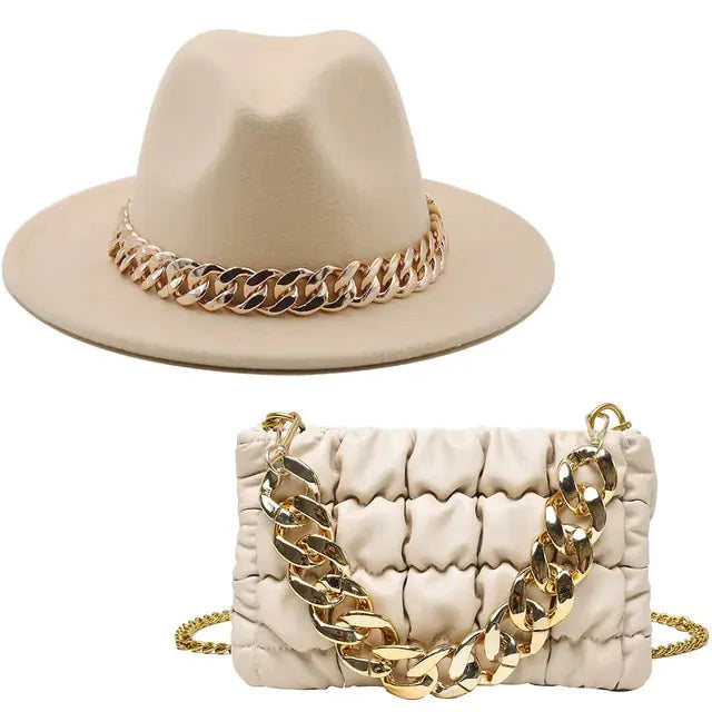 Sombrero Fedora de Lujo con Cadena Dorada para Mujeres