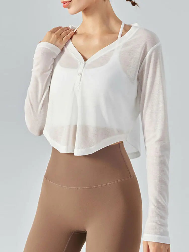 V-Neck Long Sleeve Yoga Top for Active Comfort
