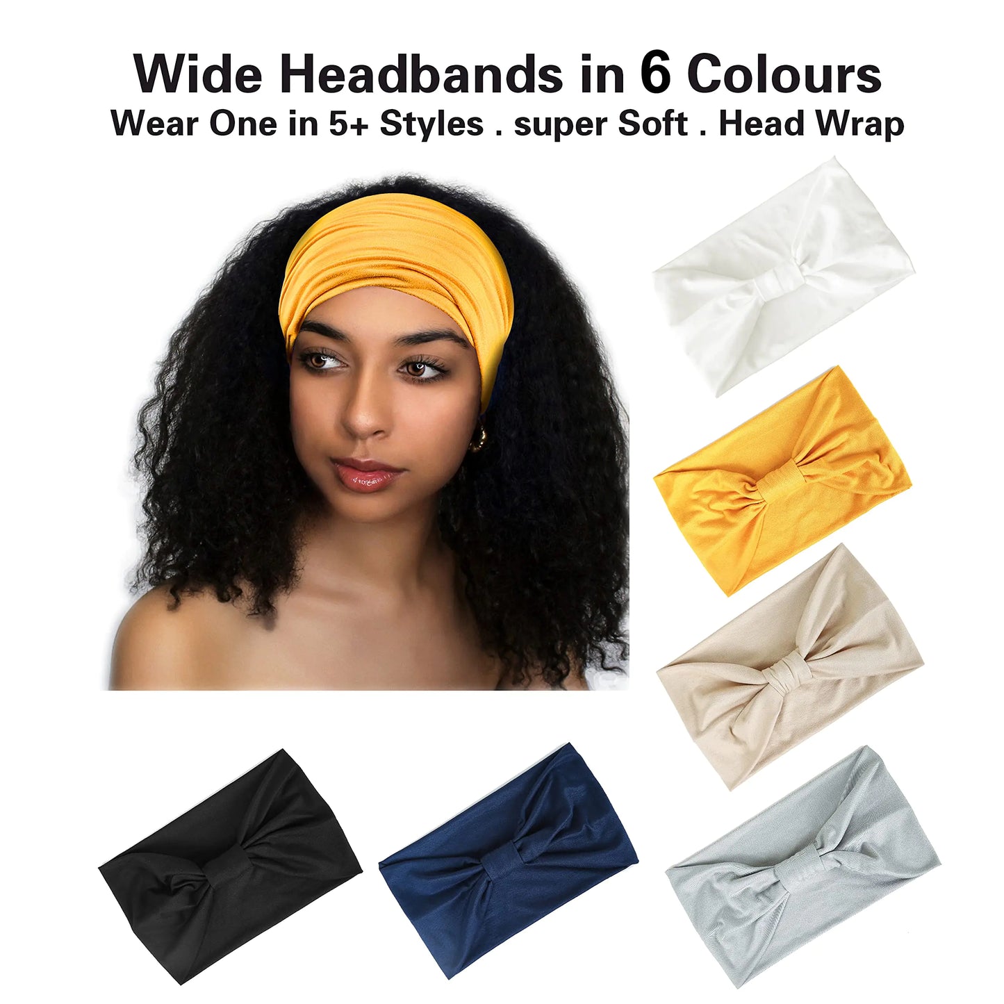 GILI 6 Pack Wide Headbands for Women - Non Slip Cotton Hair Bands