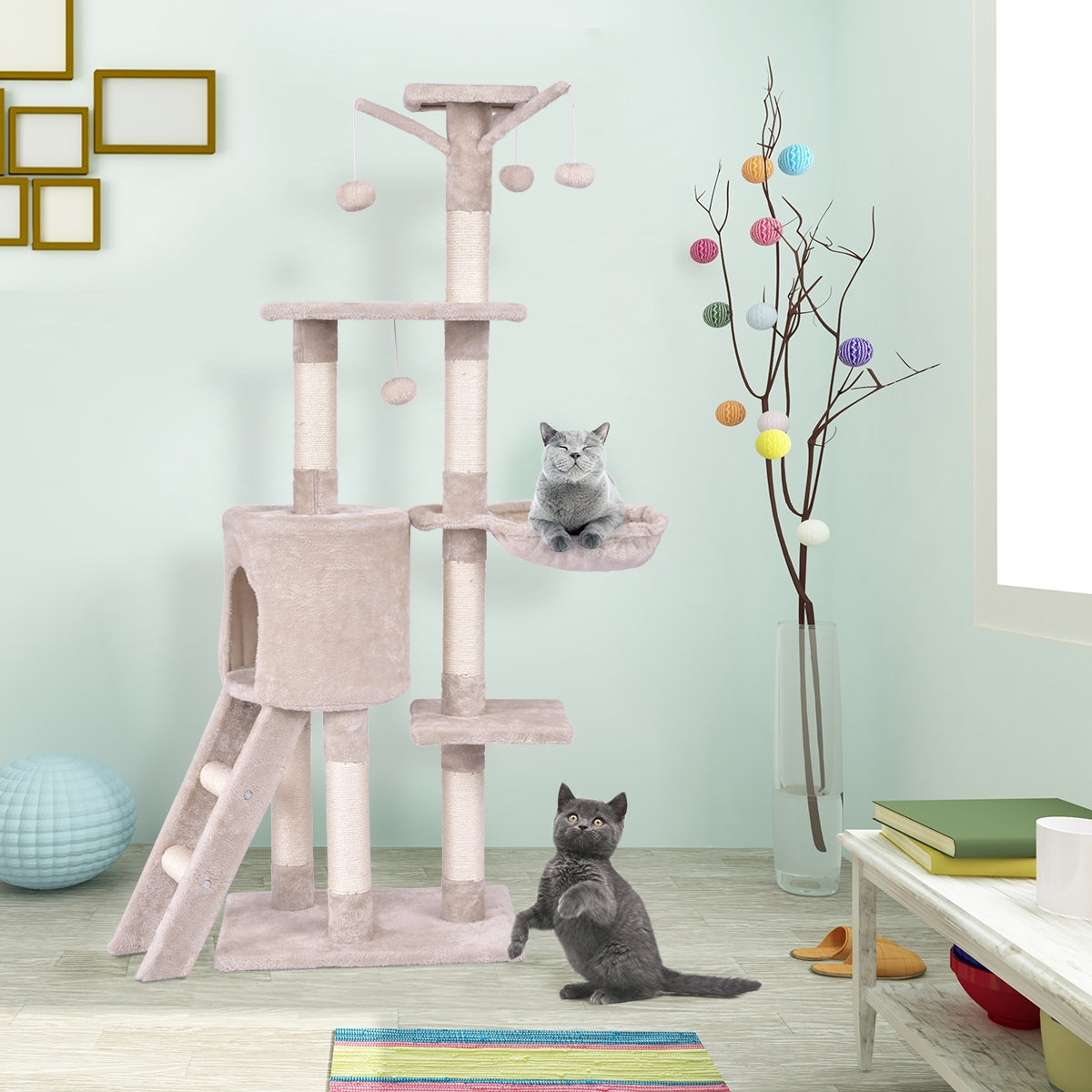Árbol de Juego para Gatos con Rascador de 56 Pulgadas