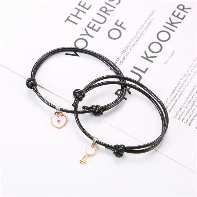 Ensemble de Bracelets Charms Cadenas Cœur pour Couples