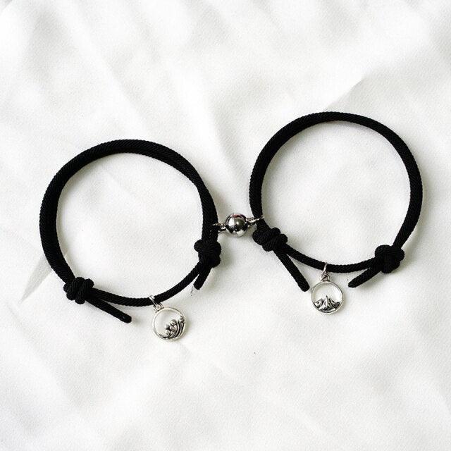 Bracelets de Couple Magnétiques - Pendentifs Tressés Ajustables