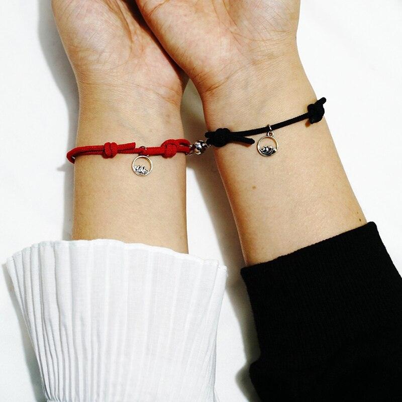 Bracelets de Couple Magnétiques - Pendentifs Tressés Ajustables