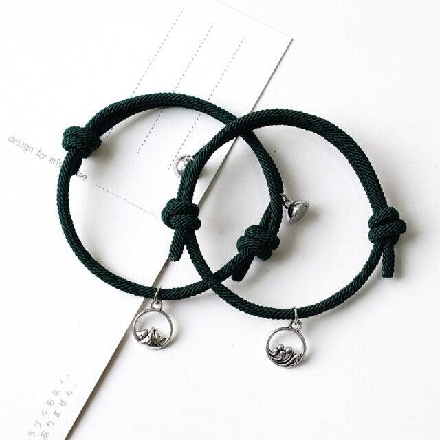 Bracelets de Couple Magnétiques - Pendentifs Tressés Ajustables