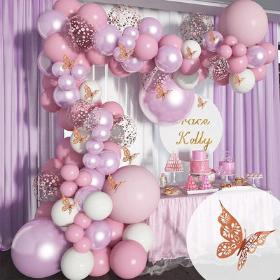Pink Purple Chrome Rose Gold Balloon Garland Kit