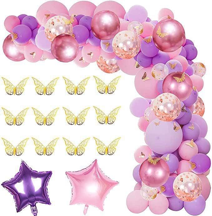 Pink Purple Chrome Rose Gold Balloon Garland Kit