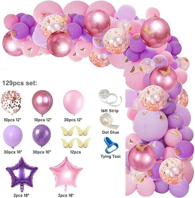 Pink Purple Chrome Rose Gold Balloon Garland Kit