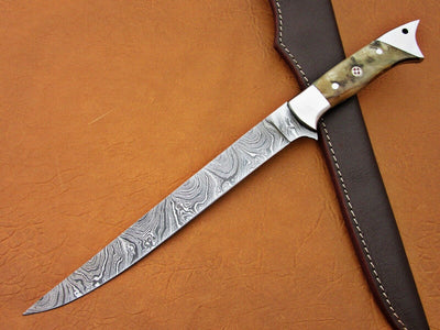 Premium Damascus Steel Fillet Knife with Sheep Horn Handle - Korvel