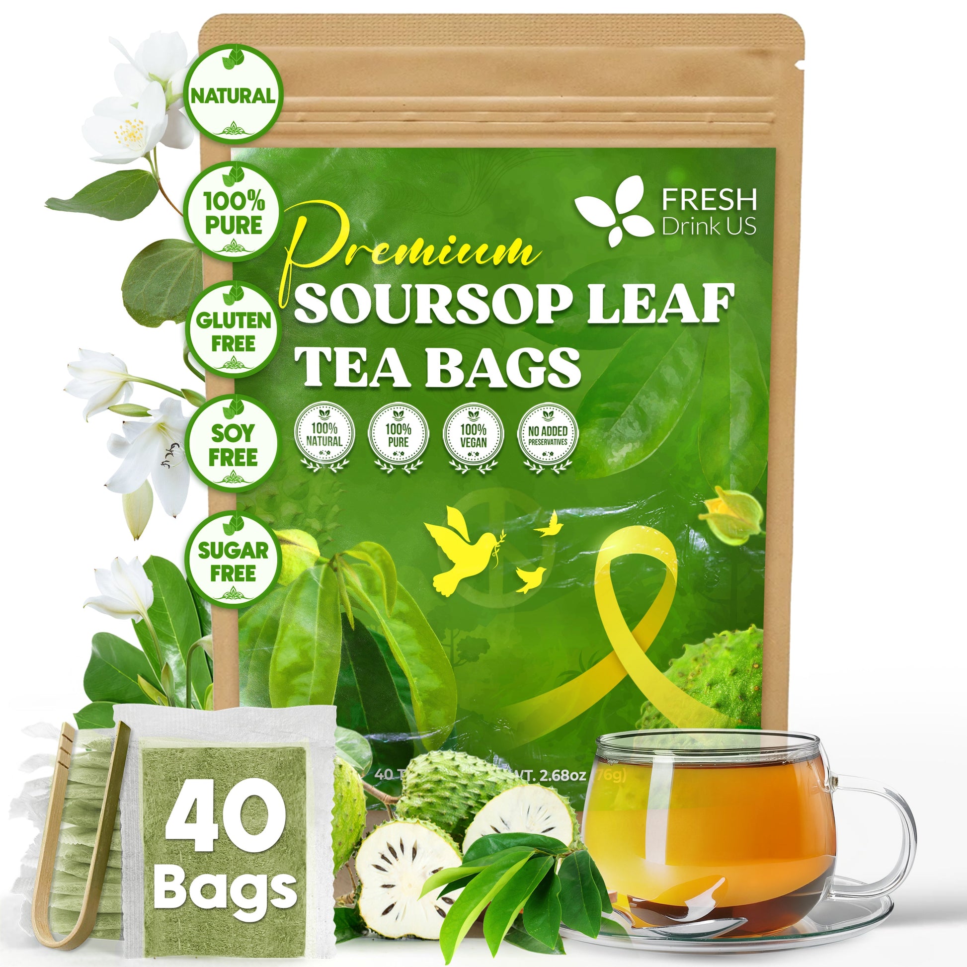 Premium Soursop Leaves Tea bags, Dried Soursop Leaves, Soursop Leaf Powder, Guanabana Leaves Tea, Hoja Guanabana Tea - Korvel